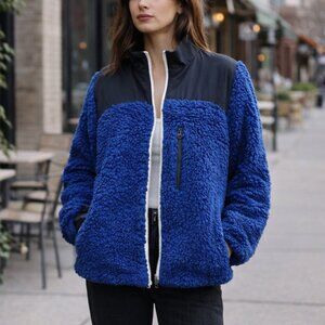 Sandy Liang Sherpa Fleece Jacket Rushi Blue Black Shearling Size L